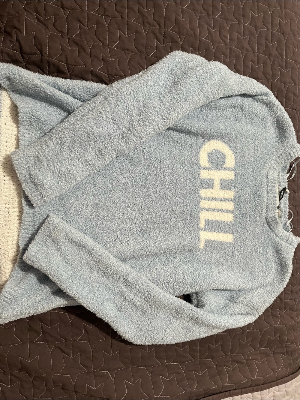 cupcakes & cashmere Light Blue 'CHILL' Plush Crewneck Sweater